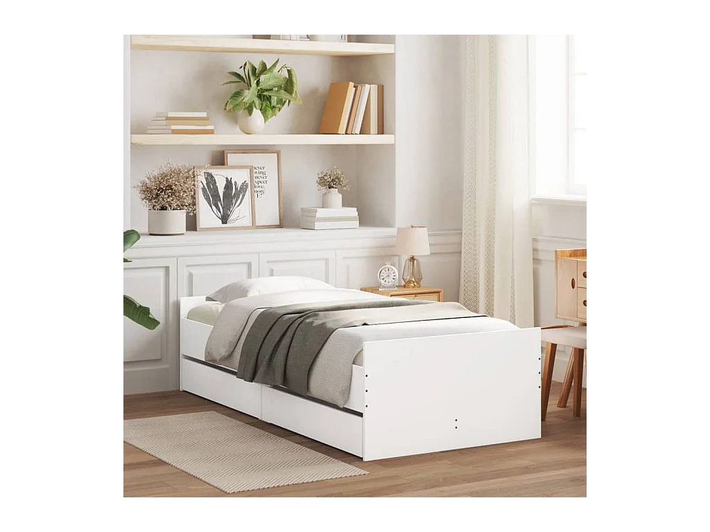 Cadre de lit avec tiroirs sans matelas blanc 90x190 cm