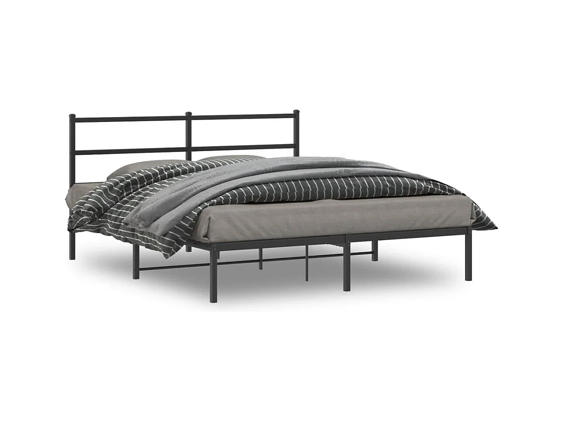 Cadre de lit métal sans matelas et tête de lit noir 160x200 cm