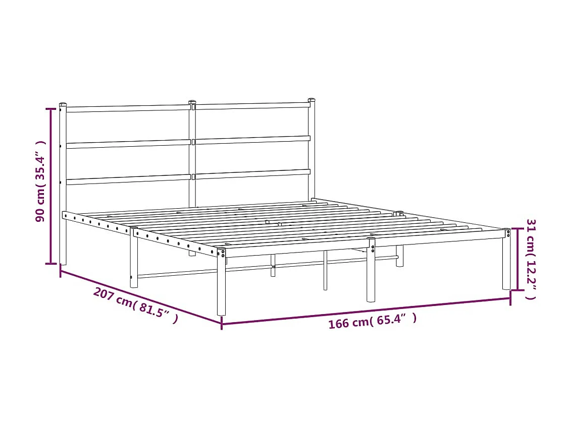 Cadre de lit métal sans matelas et tête de lit noir 160x200 cm