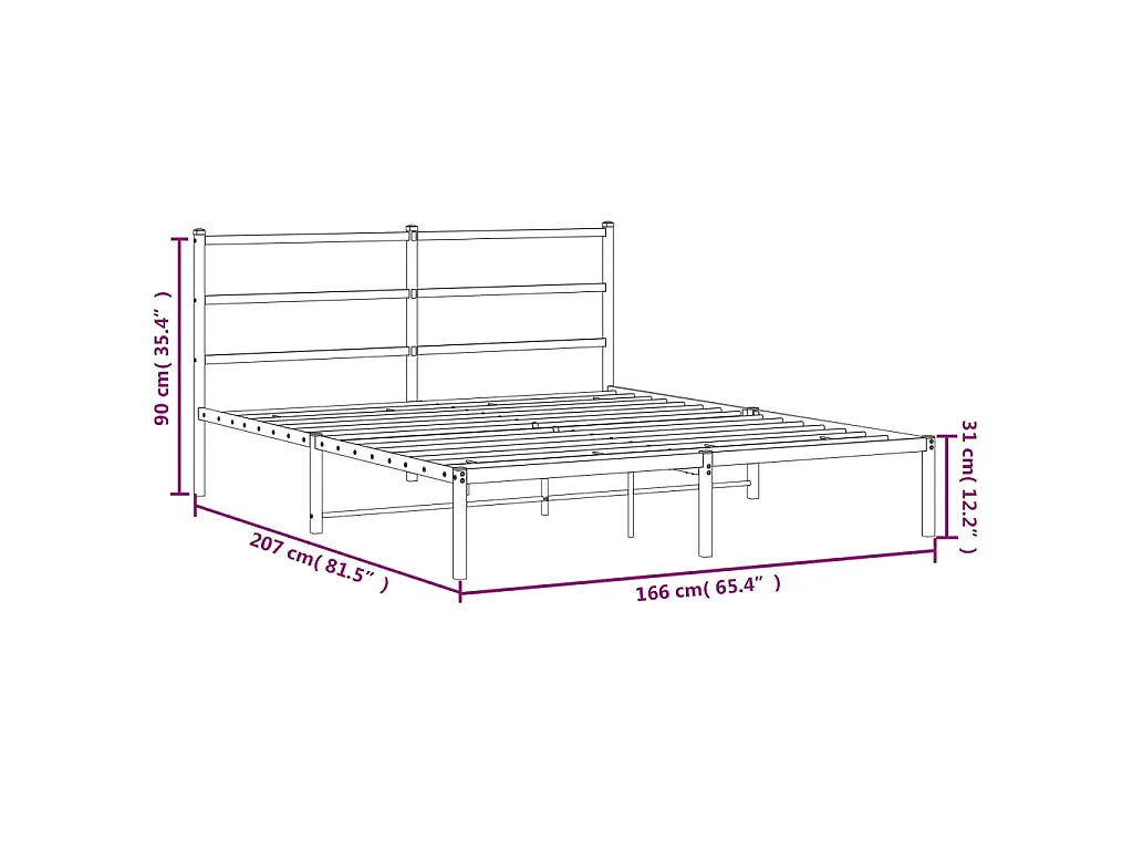 Bedframe met hoofdbord metaal zwart 160x200 cm