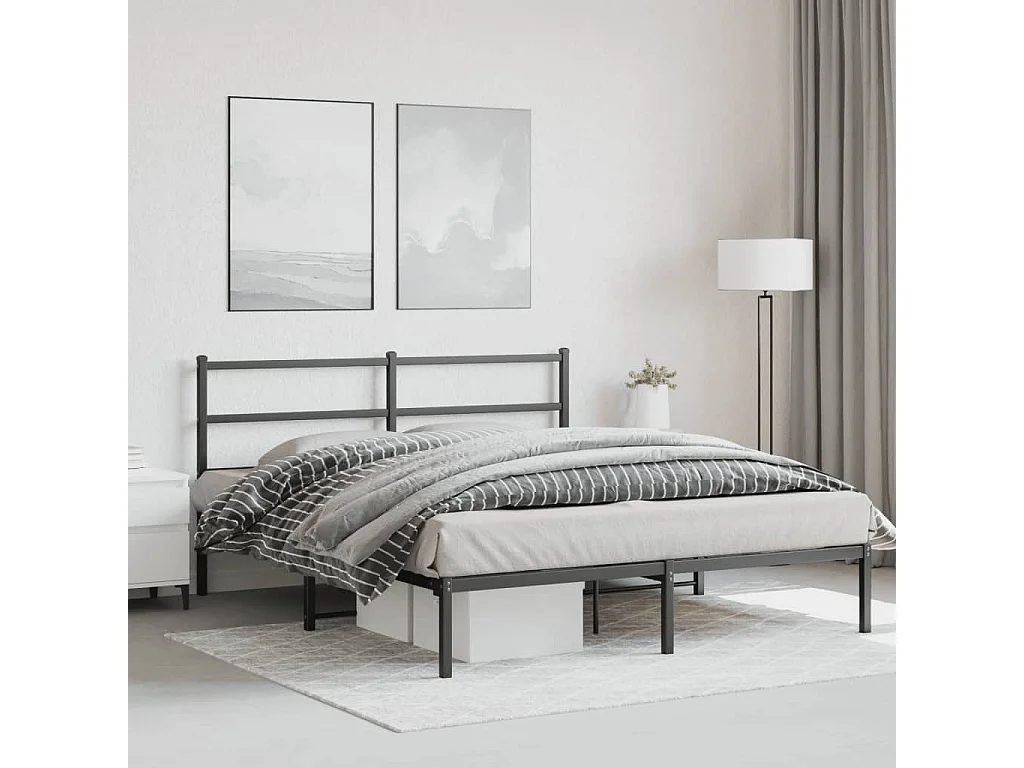 Bedframe met hoofdbord metaal zwart 160x200 cm