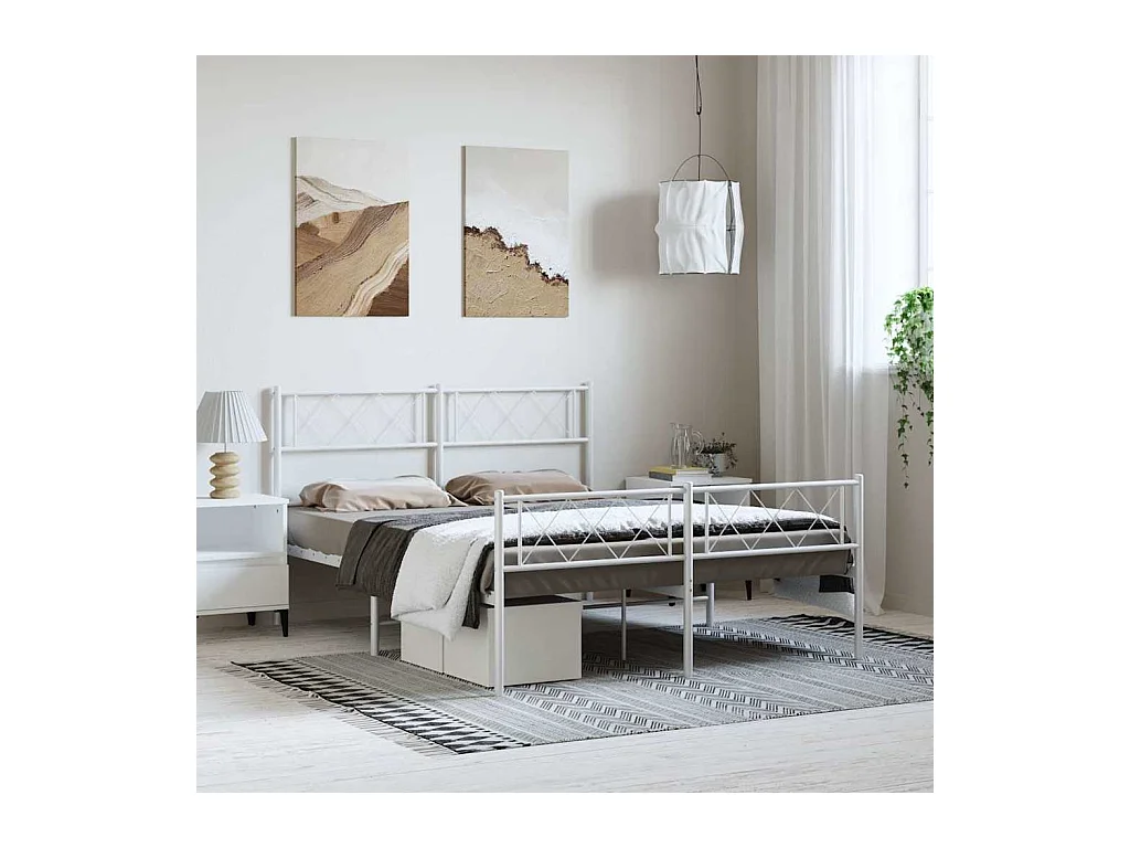 Giroletto con Testiera e Pediera Metallo Bianco 135x190 cm