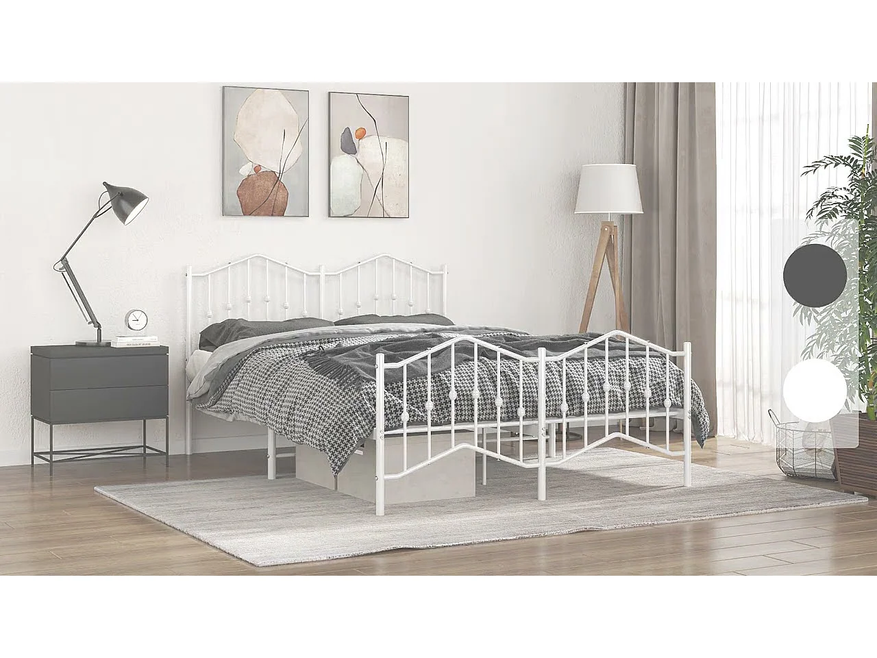 Cadre de lit métal sans matelas avec pied de lit noir 135x190cm