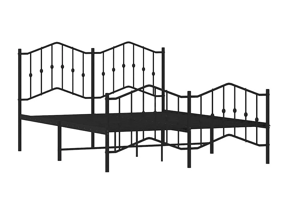 Cadre de lit métal sans matelas avec pied de lit noir 135x190cm