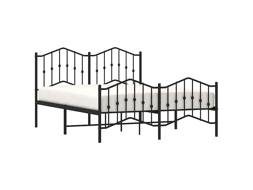 Cadre de lit métal sans matelas avec pied de lit noir 135x190cm