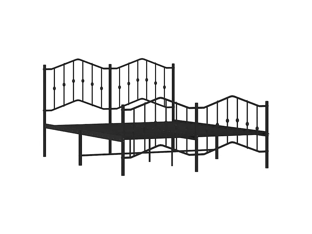 Cadre de lit métal sans matelas avec pied de lit noir 135x190cm