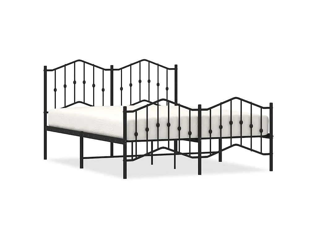 Cadre de lit métal sans matelas avec pied de lit noir 135x190cm