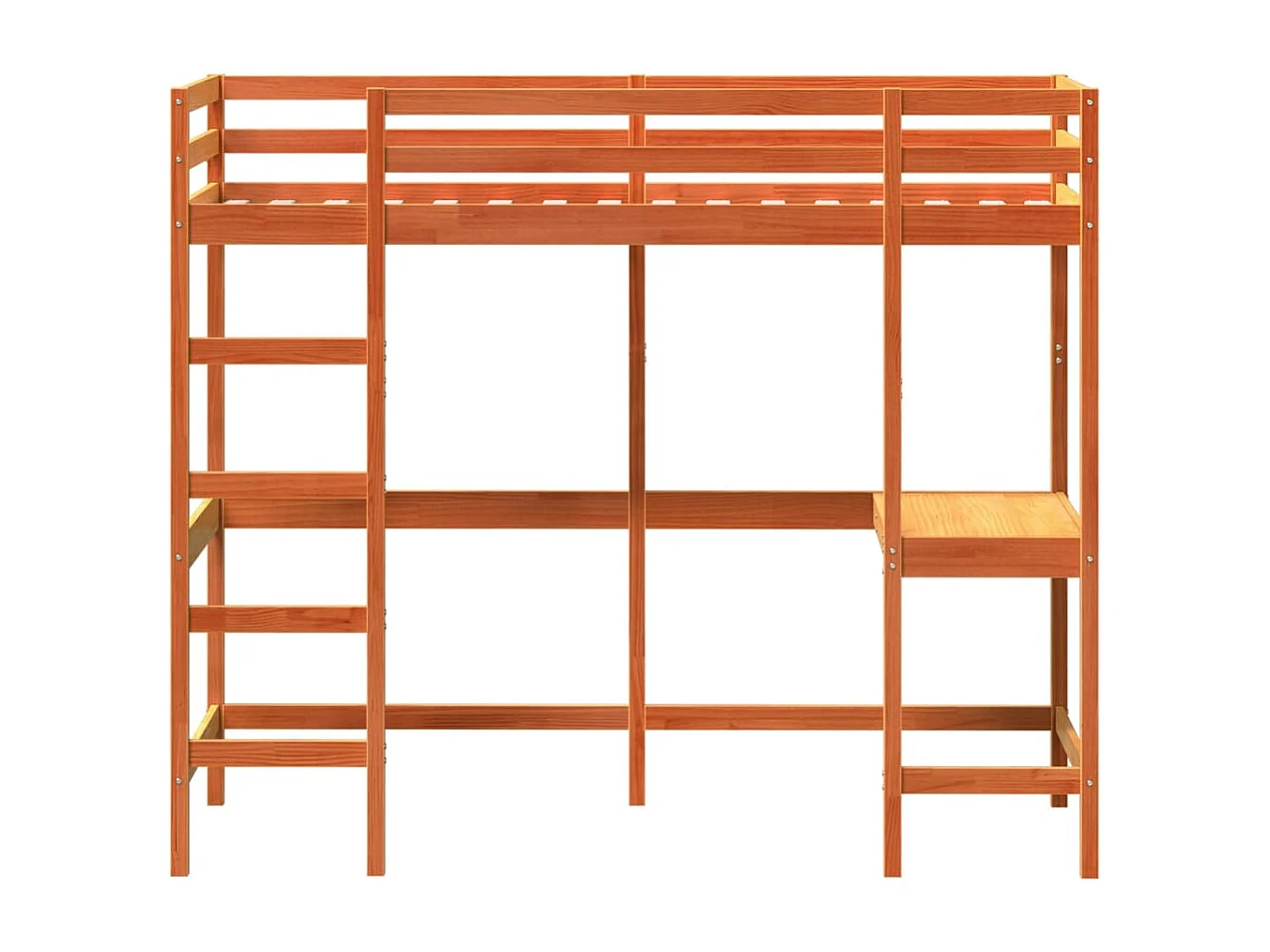 Cama alta com secretária 75x190 cm pinho maciço castanho-mel