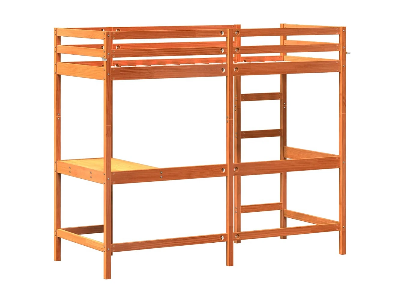 Cama alta com secretária 75x190 cm pinho maciço castanho-mel