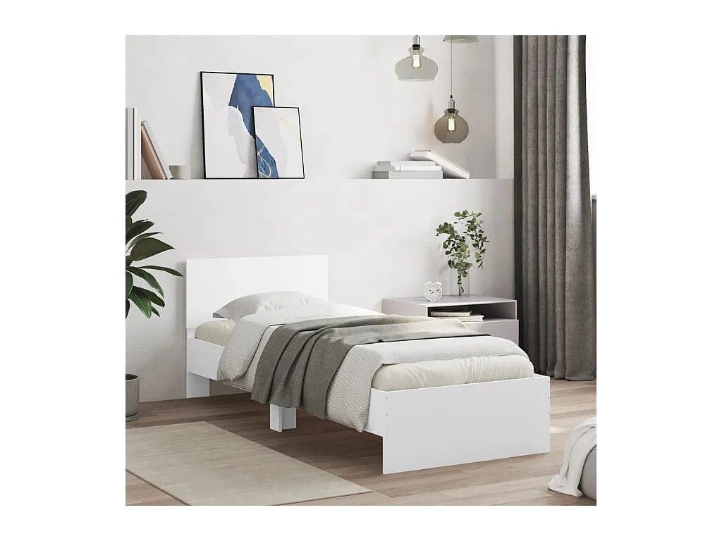 Cadre de lit sans matelas avec tête de lit blanc 90x190 cm