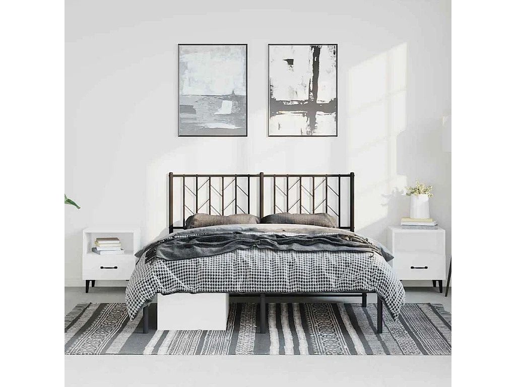 Cadre de lit métal sans matelas avec tête de lit noir 150x200cm