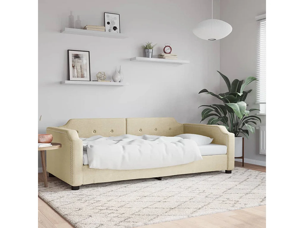 Slaapbank 90x200 cm stof crèmekleurig