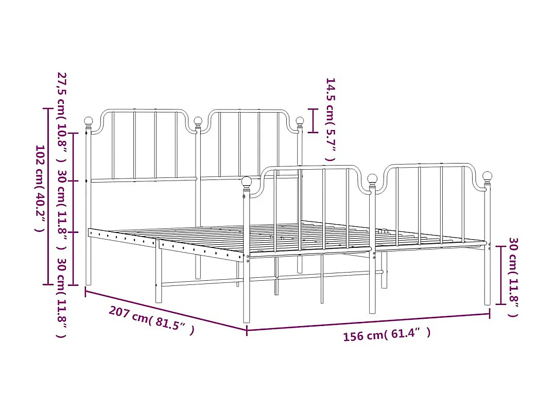 Estructura cama sin colchón con estribo metal negro 150x200 cm