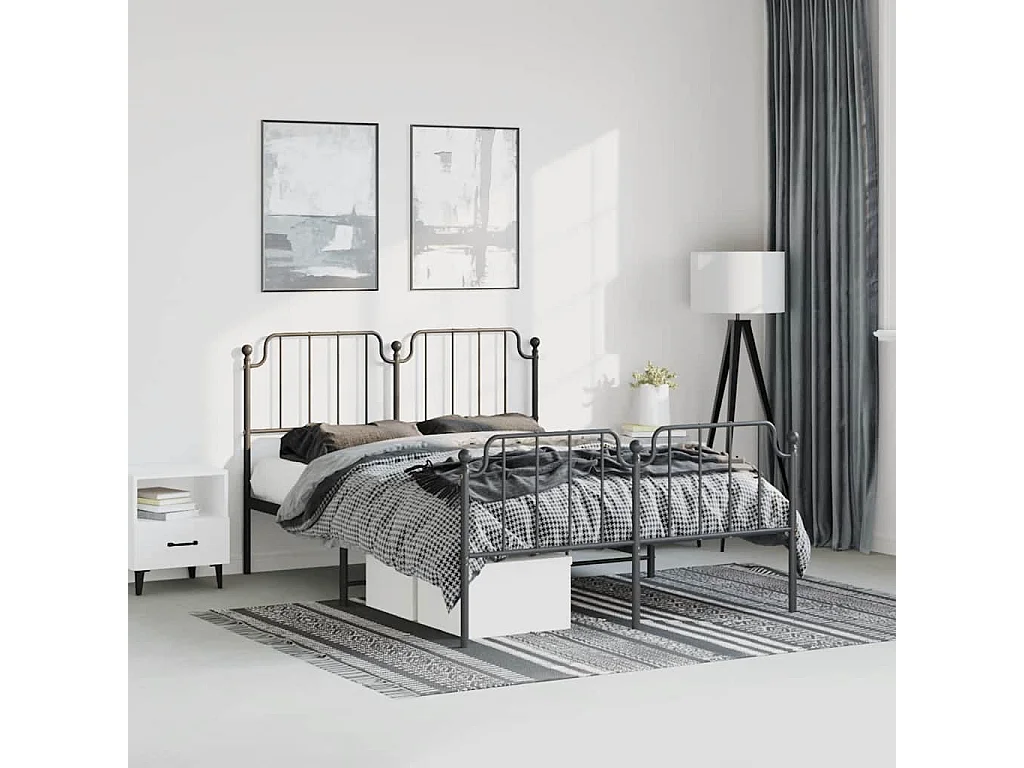 Cadre de lit métal sans matelas avec pied de lit noir 150x200cm