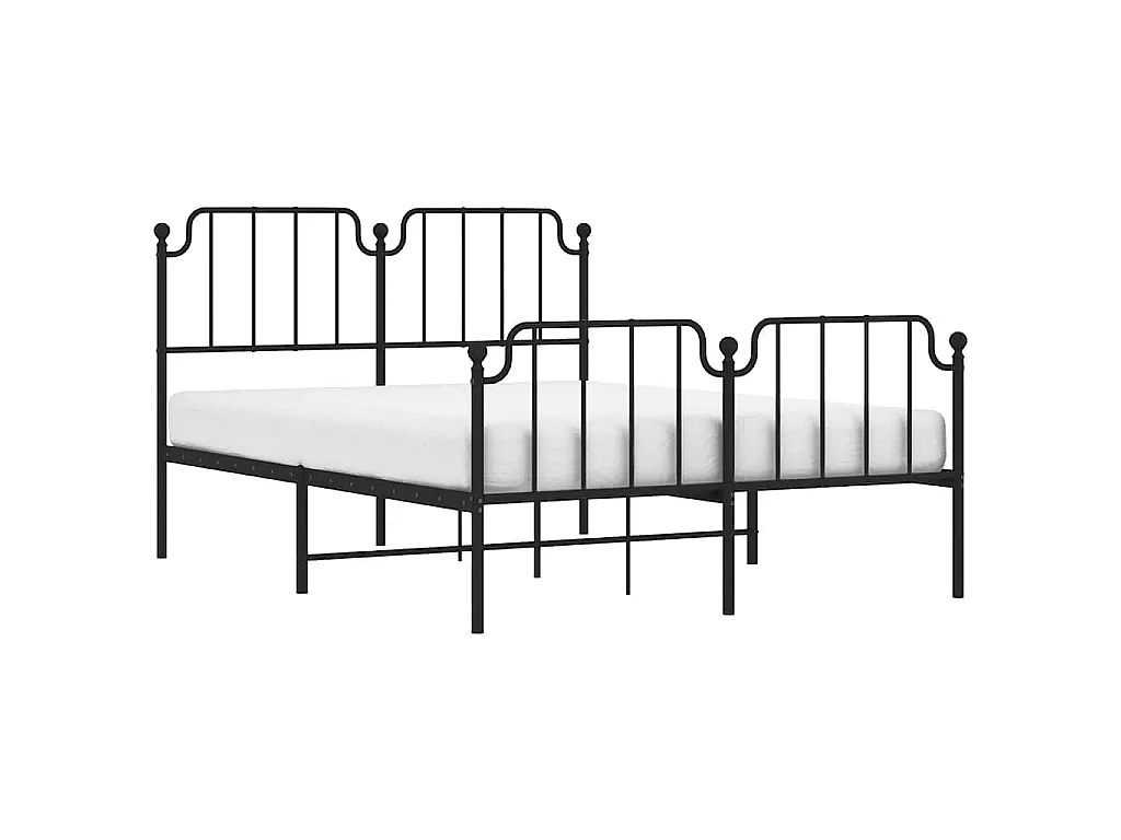 Cadre de lit métal sans matelas avec pied de lit noir 150x200cm