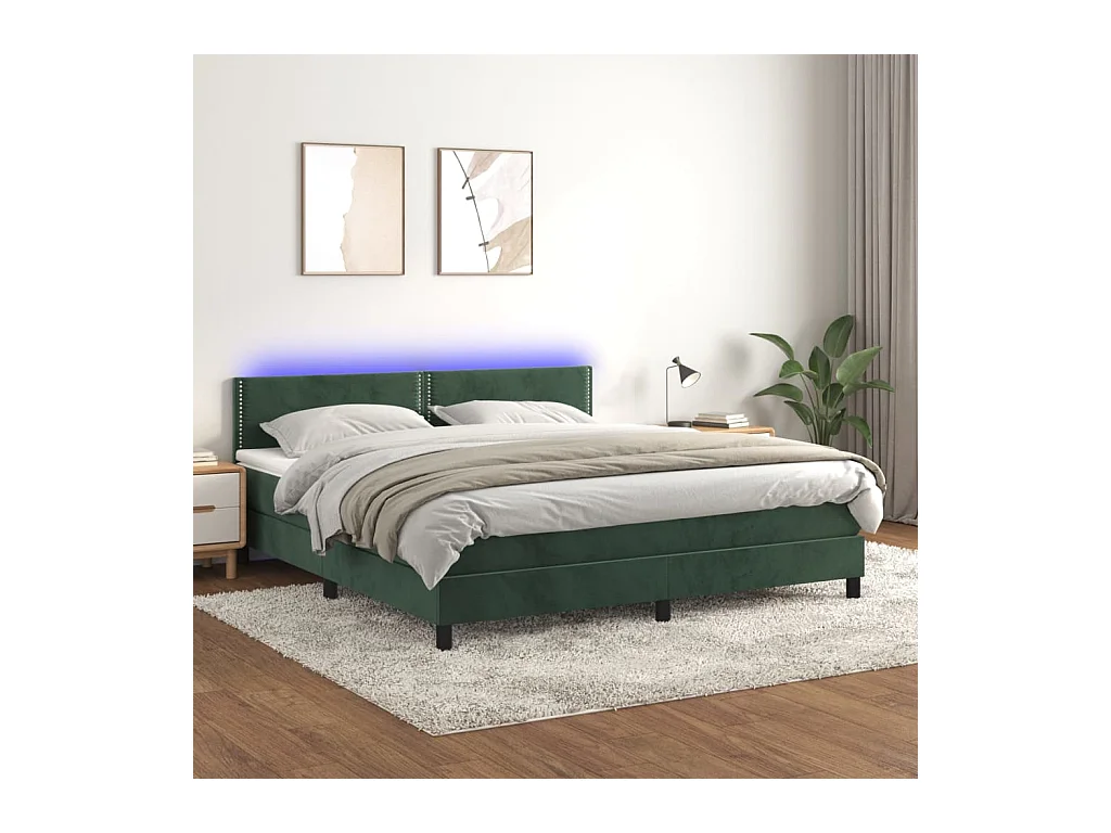 Sommier à lattes de lit avec matelas LED Vert foncé 160x200 cm