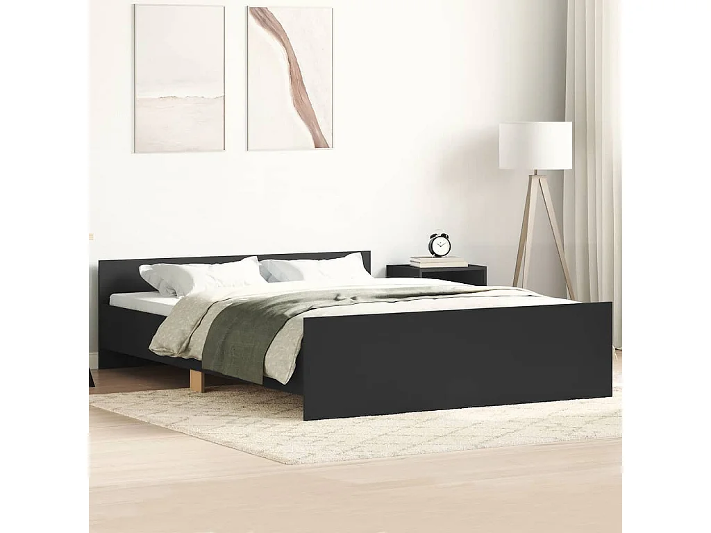 Bedframe met hoofd- en voeteneinde zwart 140x190 cm