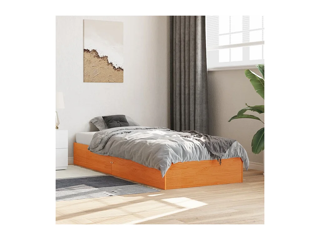 Cadre de lit sans matelas cire marron 90x190 cm bois pin massif