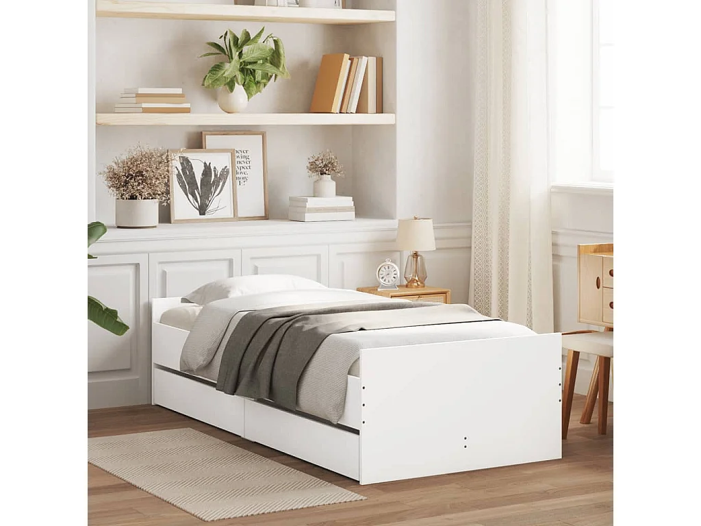 Cadre de lit avec tiroirs sans matelas blanc 100x200 cm