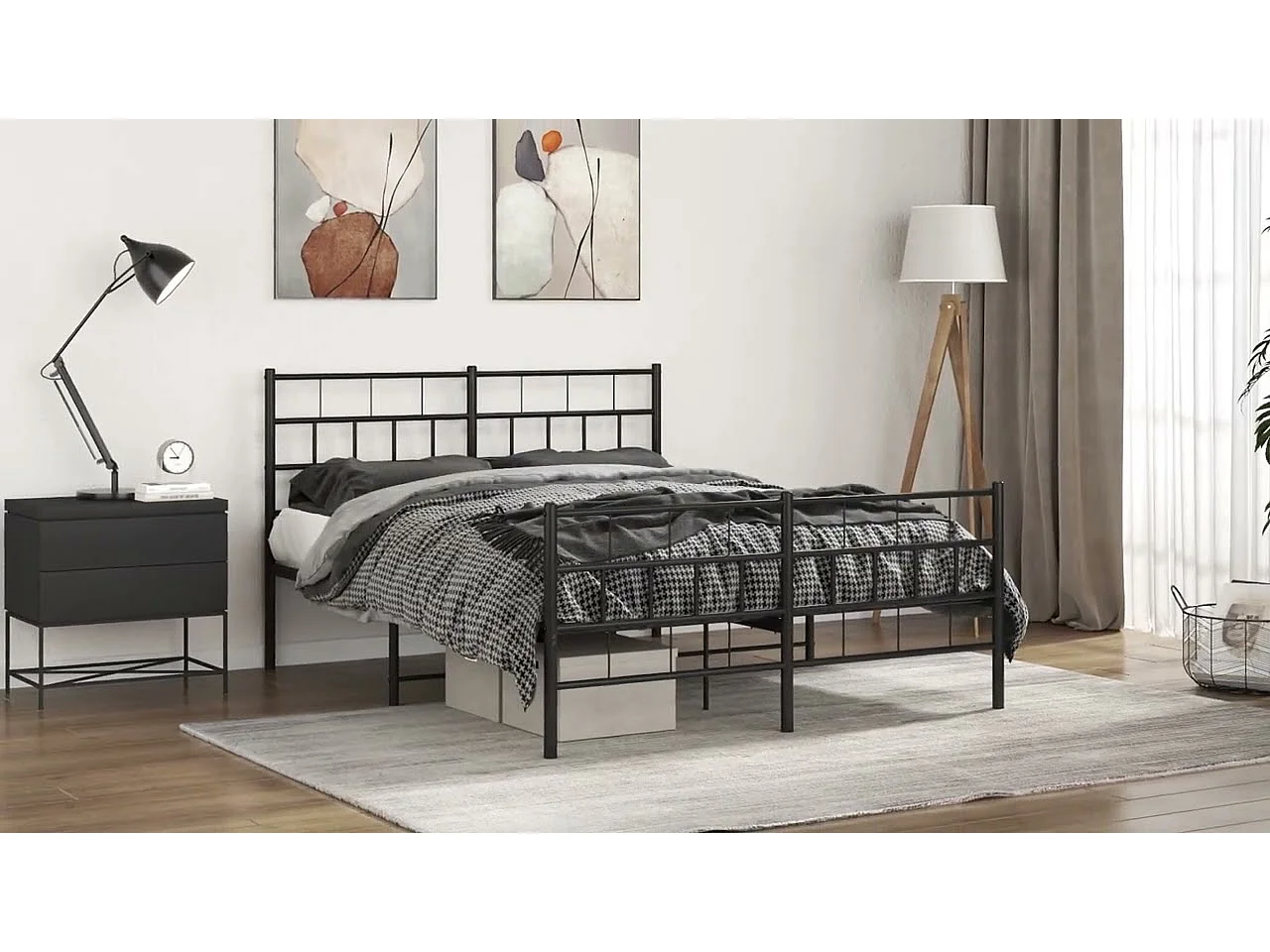 Cadre de lit métal sans matelas avec tête de lit noir 100x200cm