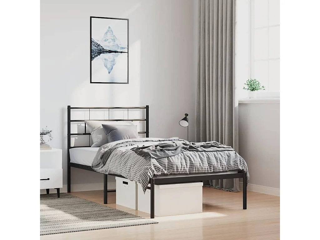 Cadre de lit métal sans matelas avec tête de lit noir 100x200cm