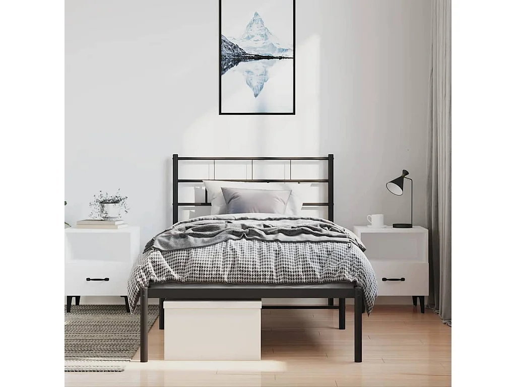Cadre de lit métal sans matelas avec tête de lit noir 100x200cm