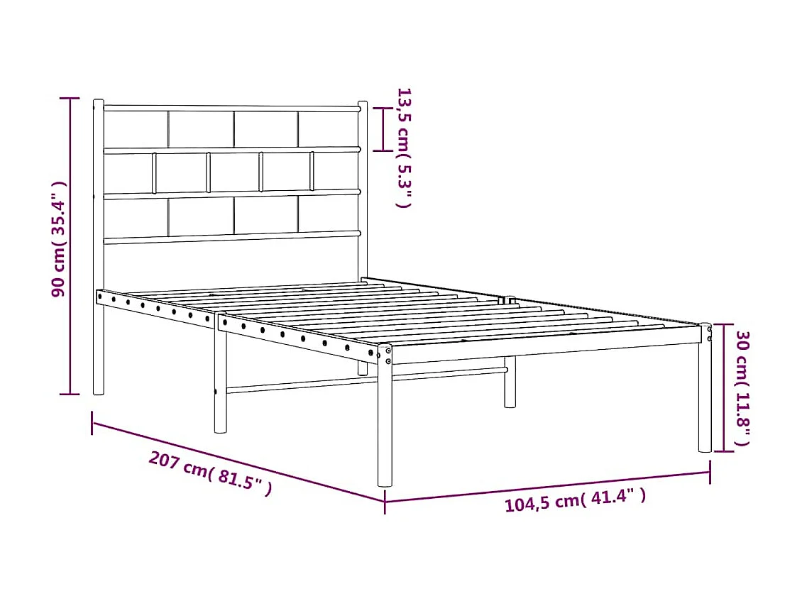 Cadre de lit métal sans matelas avec tête de lit noir 100x200cm