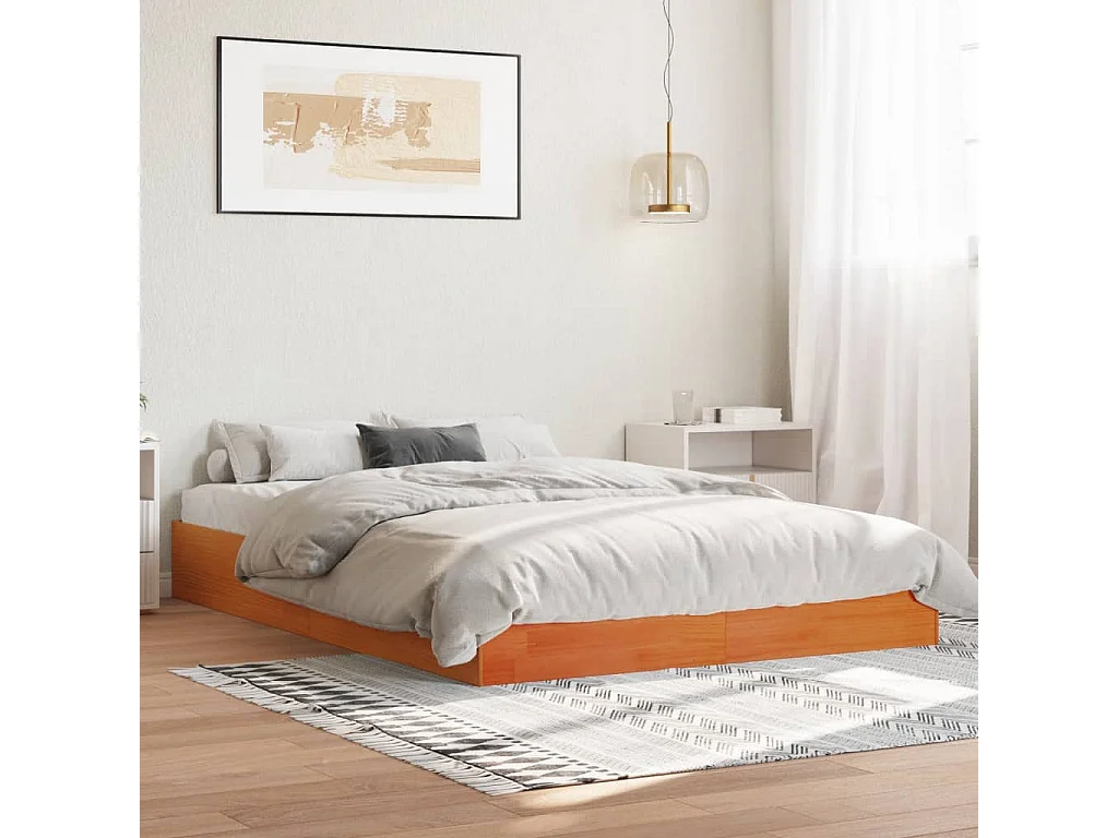 Cama sin colchón madera maciza de pino marrón cera 140x190 cm