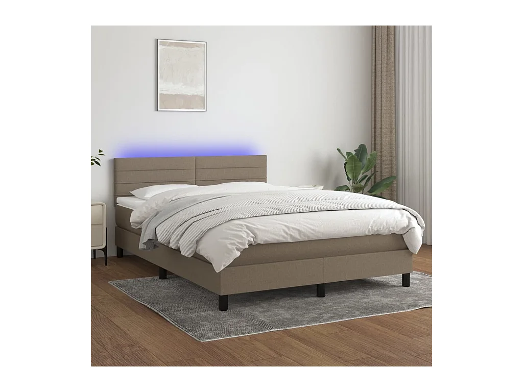 Sommier à lattes de lit avec matelas LED Taupe 140x200 cm Tissu
