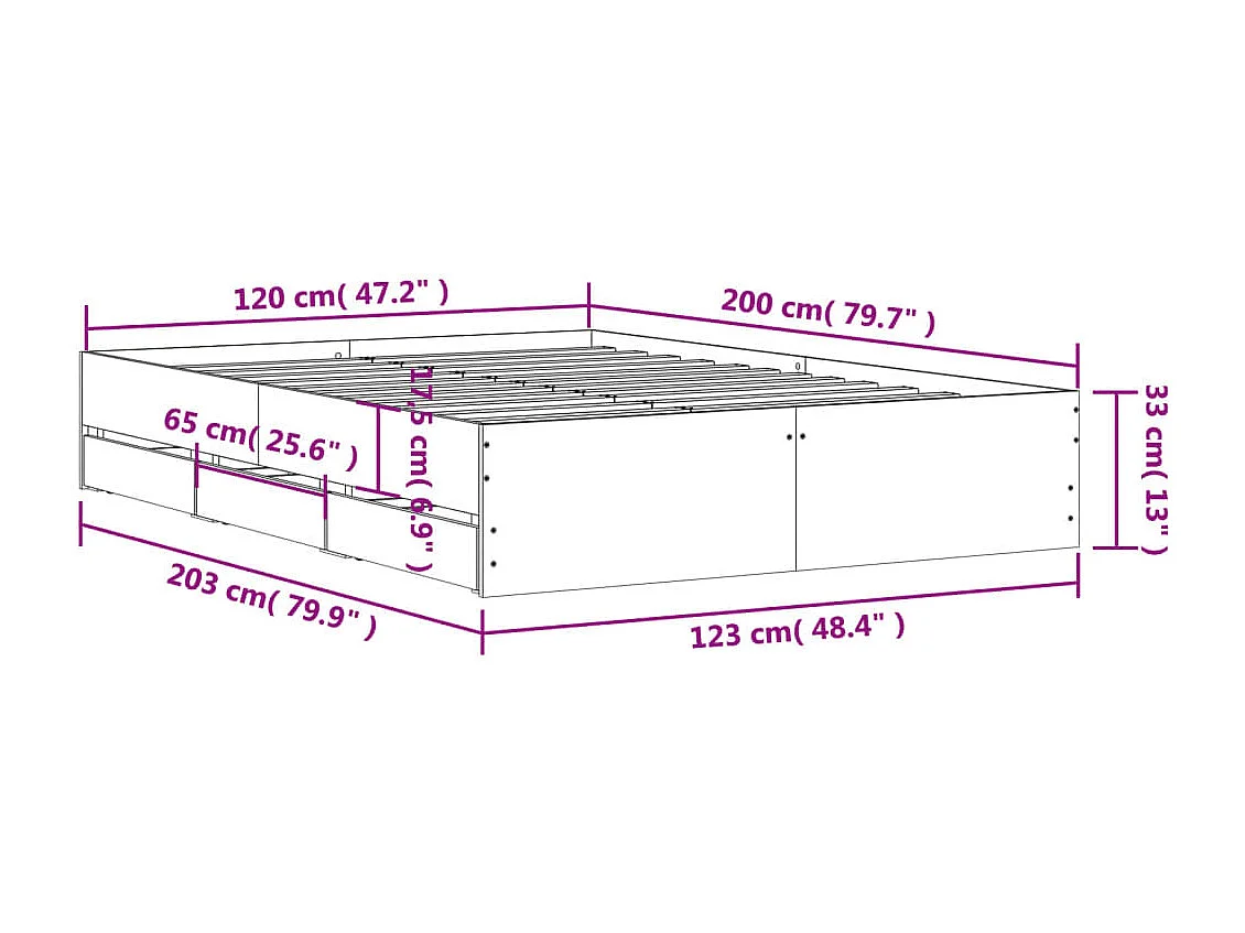 Bettgestell mit Schubladen Braun Eichen-Optik 120x200 cm