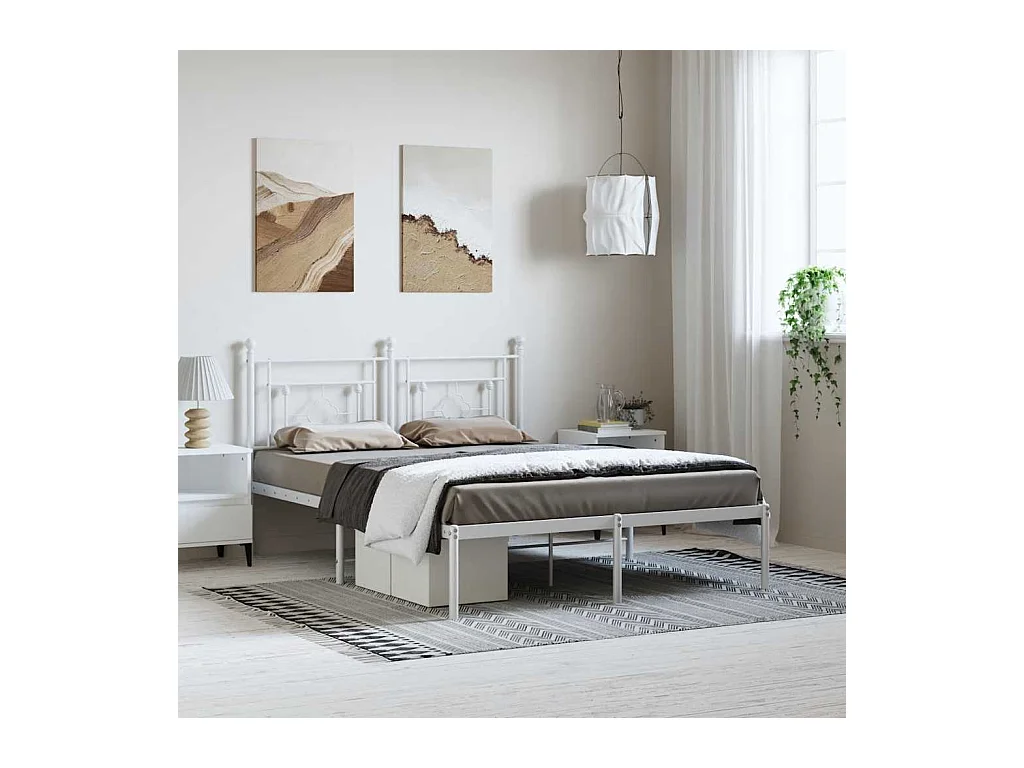 Cadre de lit métal sans matelas et tête de lit blanc 150x200 cm