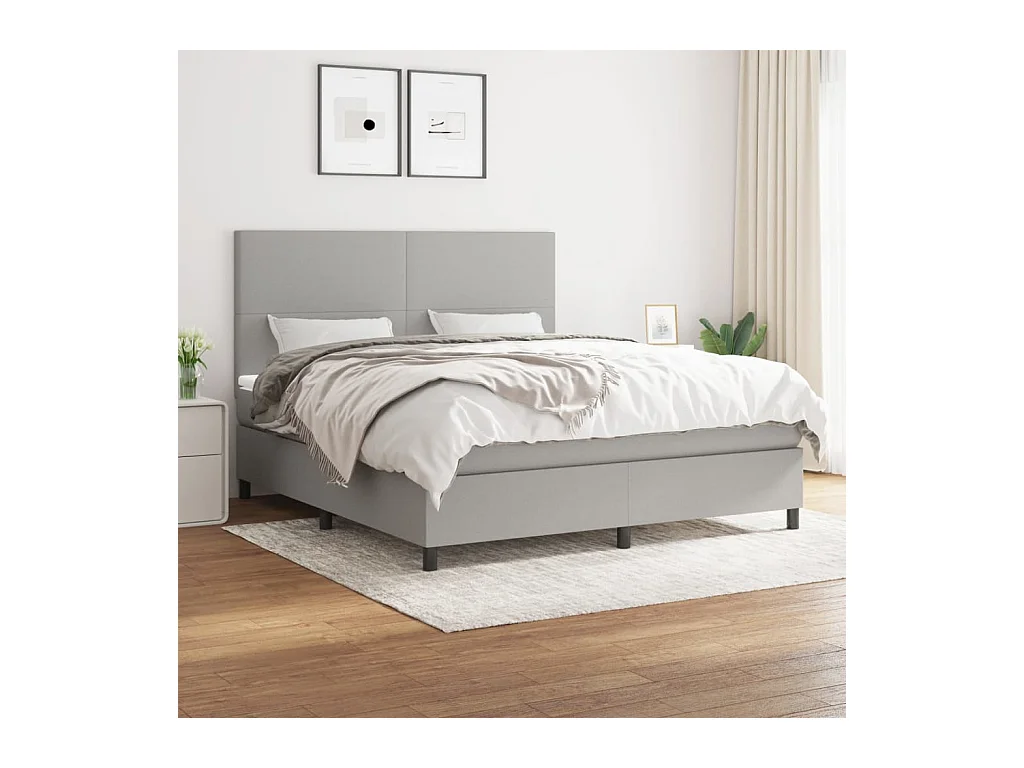 Sommier à lattes de lit avec matelas Gris clair 160x200cm Tissu