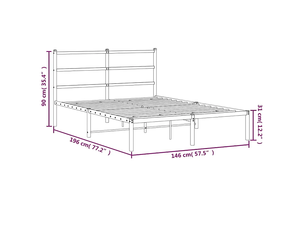 Estructura cama sin colchón con cabecero metal negro 140x190 cm