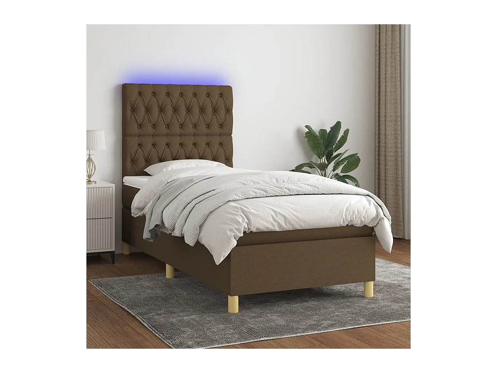 Sommier à lattes de lit et matelas et LED Marron foncé 90x200cm