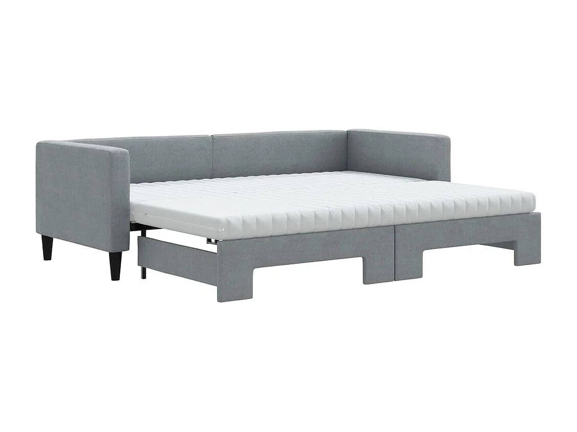 Lit de jour avec gigogne et matelas gris clair 80x200 cm tissu