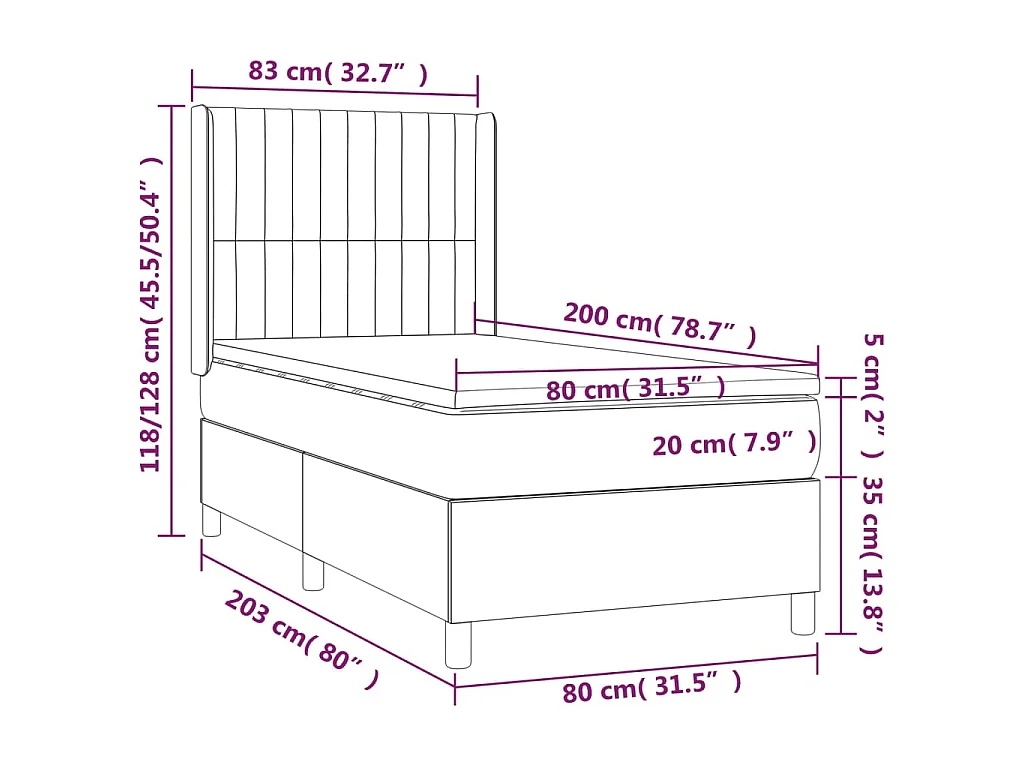 Boxspring met matras en LED stof blauw 80x200 cm