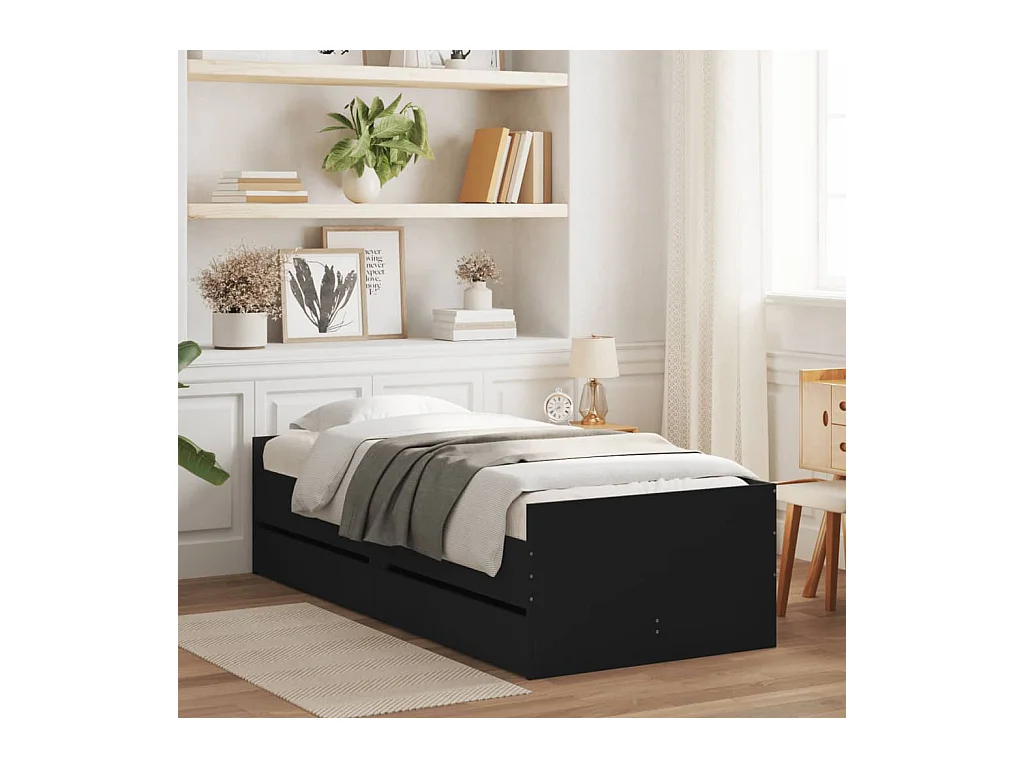 Cadre de lit sans matelas noir 75x190 cm