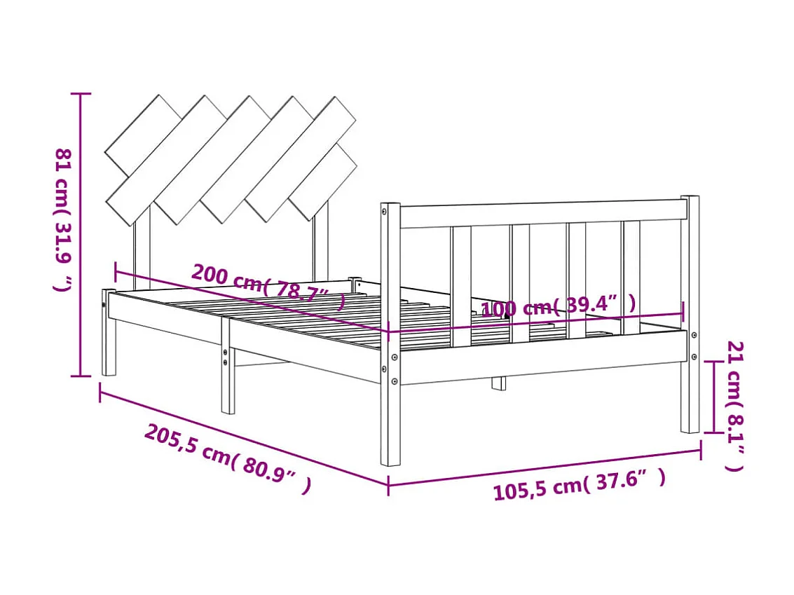 Cama sem colchão 100x200 cm madeira de pinho maciça