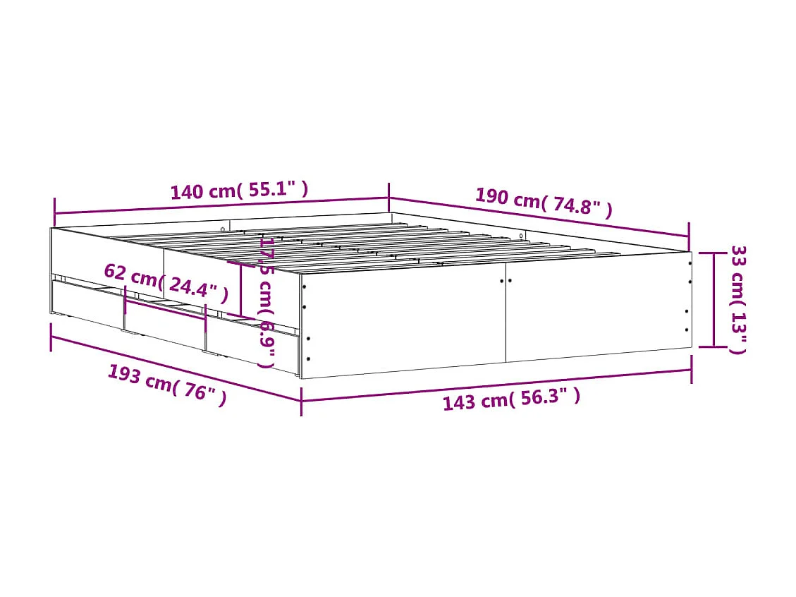 Bettgestell mit Schubladen Schwarz 140x190 cm Holzwerkstoff