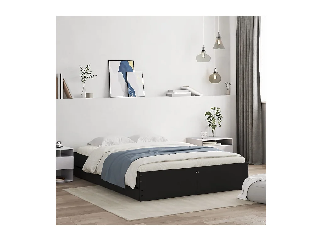 Cadre de lit avec tiroirs sans matelas noir 140x190 cm