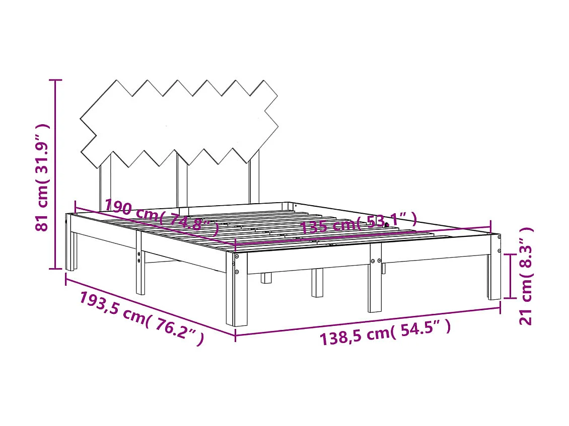 Cadre de lit sans matelas bois de pin massif