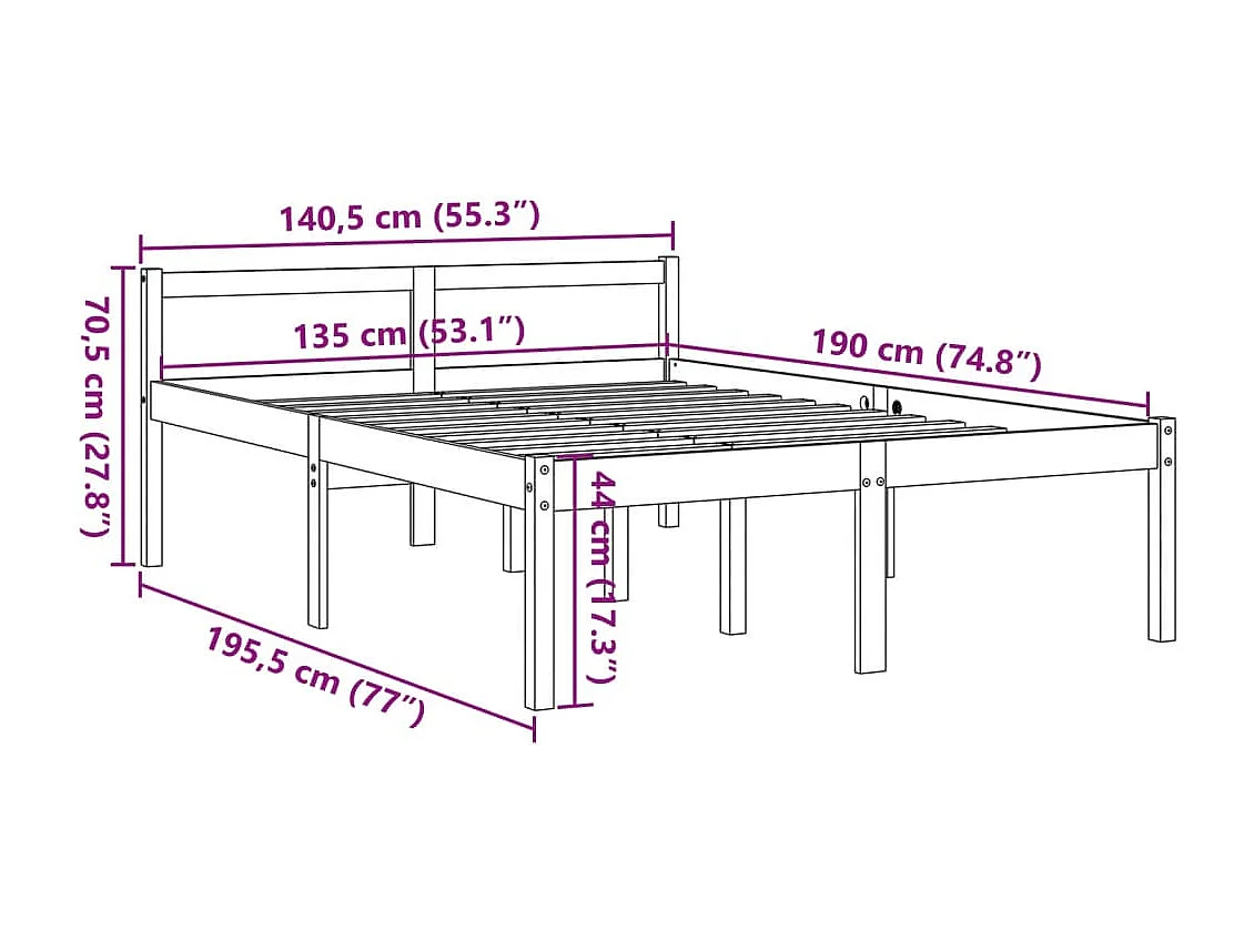 Lit pour personne âgée sans matelas 135x190 cm bois pin massif
