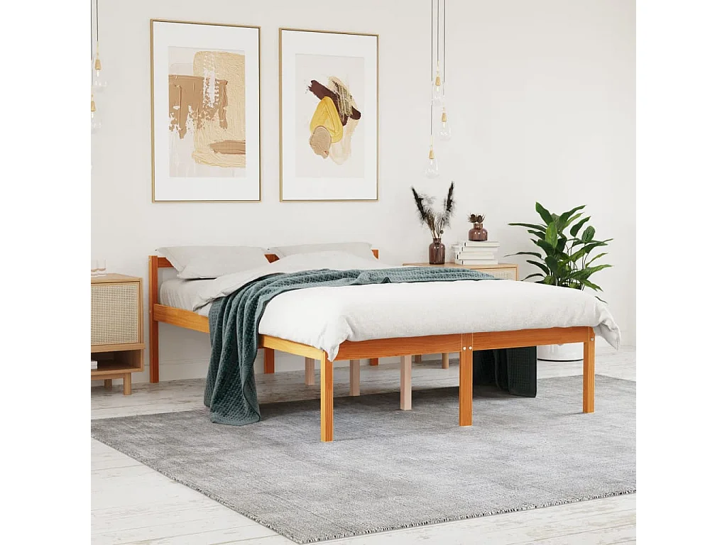 Letto per Anziani Marrone Cera 135x190 cm Legno Massello Pino
