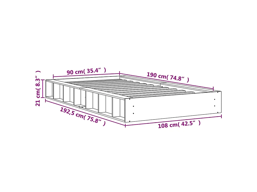 Cadre de lit sans matelas cire marron 90x190 cm bois pin massif