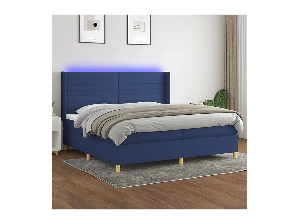 Boxspringbett mit Matratze & LED Blau 200x200 cm Stoff
