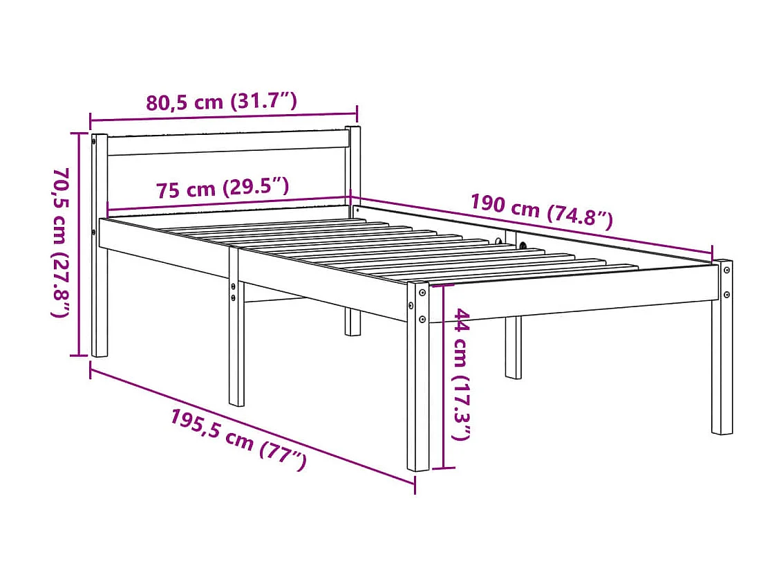 Seniorenbed massief grenenhout wasbruin 75x190 cm