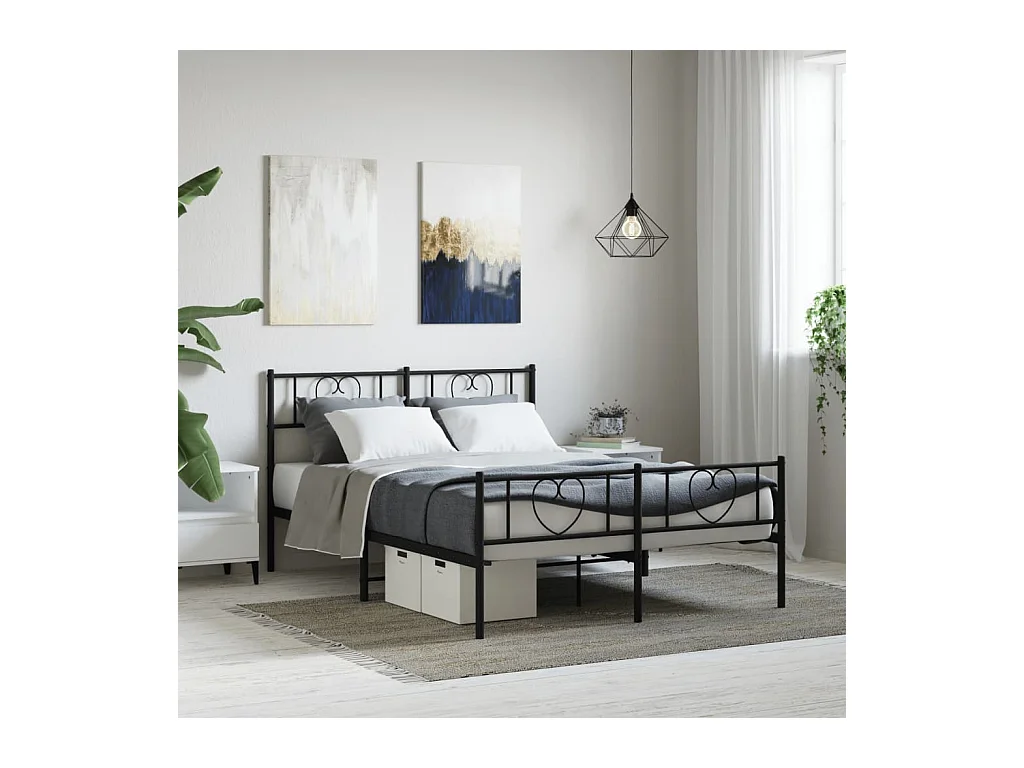 Cadre de lit métal sans matelas avec pied de lit noir 160x200cm