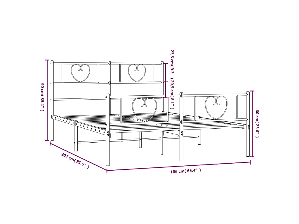 Cadre de lit métal sans matelas avec pied de lit noir 160x200cm