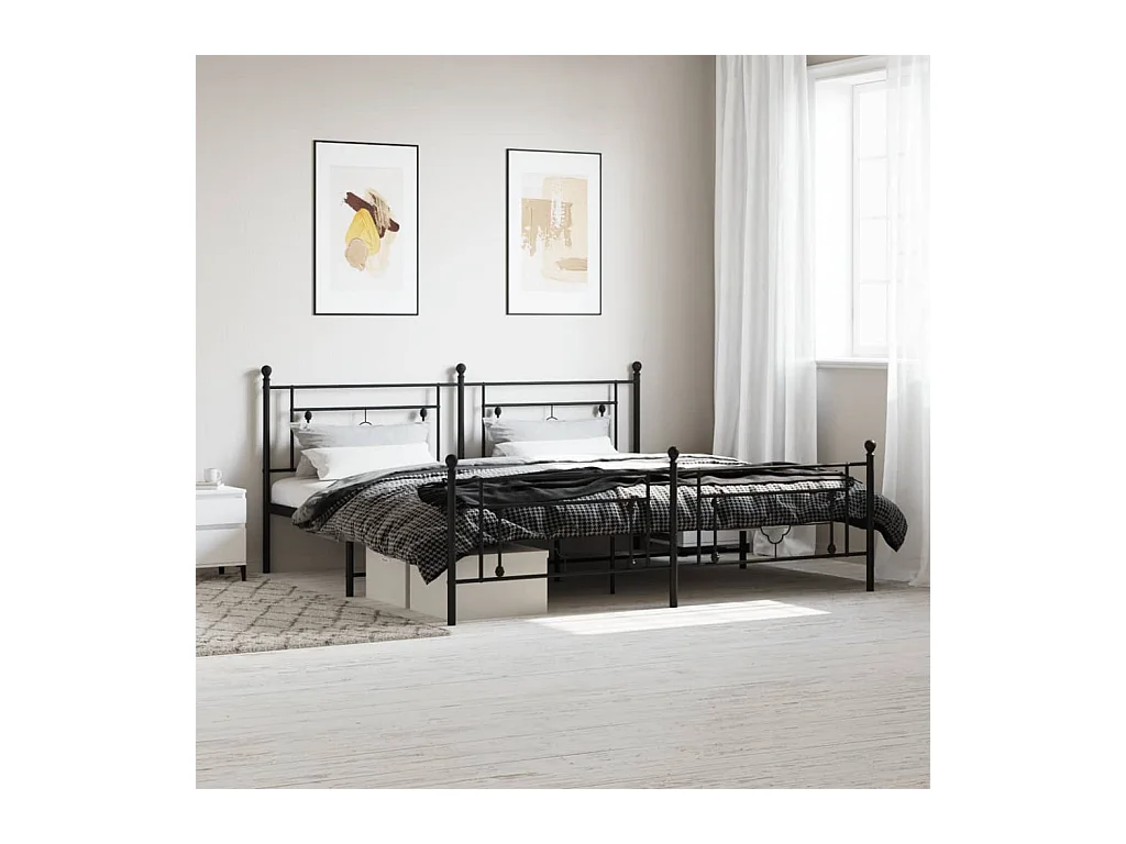 Cadre de lit métal sans matelas avec pied de lit noir 200x200cm
