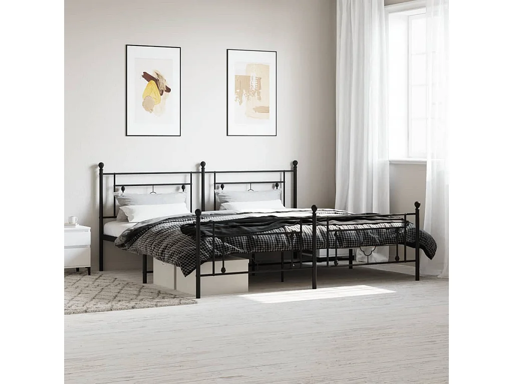 Bettgestell mit Kopf- und Fußteil Metall Schwarz 200x200 cm